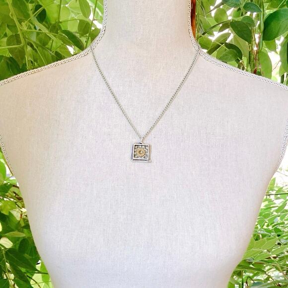 VTG Pendant Necklace Pretty Rhinestone Mixed Metal Statement Jewelry - Picture 6 of 8